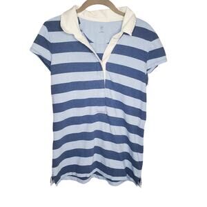 GAP Women's L Blue Stripe Polo Shirt Y2k Preppy Short Sleeves 2006 100% Cotton